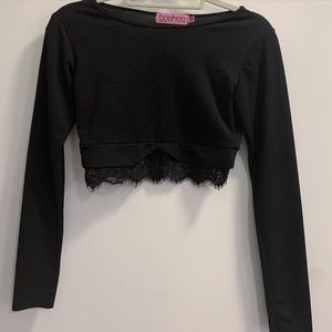 Black Crop Top with Lace Detail - size 2